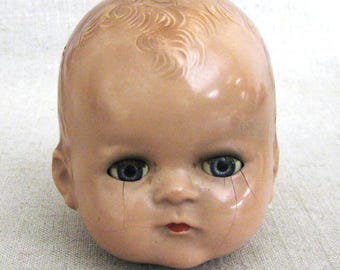 Vintage Composite Doll Head, Effanbee Blue Sleepy Eye Male, Patsy Baby Mid-Century Toys
