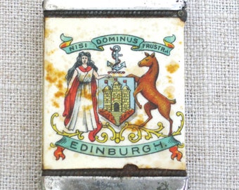 Antique Match Safe, Souvenir Vesta Edinburgh, European Small Storage and Fireplace Décor Gift for Him