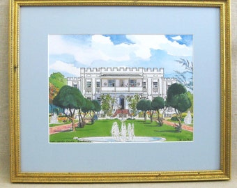 Tropical Landscape, House Portrait Fine Art Print, Vintage Barbados Architecture Watercolor Painting, Jill Walker