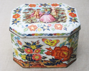 English Floral Tea Tin, Biscuit Cookie Metal Storage Box, Office Organization, Daher