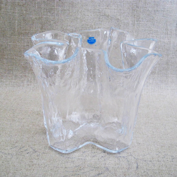 Clear Vintage Glass Veri Lasi Handkerchief Flower Vase Finland Contemporary and Modern Décor Wedding Gift