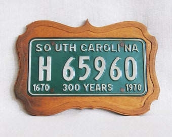 Vintage South Carolina License Plate 1970, Car and Auto Décor Folk Art Handmade Man Cave Wall Décor