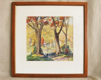 Vintage Fall Landscape Watercolor Painting Framed Original Fine Art Signed Gordon Dean Smith
