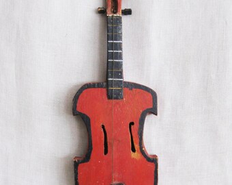 Vintage Folk Art Fiddle Violin String Instrument Primitive Outsider Art Naïve Rustic Cabin Décor