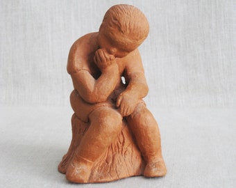 Folk Art Male Figure Portrait, Ceramic Sculpture, Young Boy Signed and Dated Gift