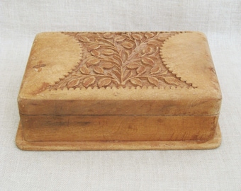 Vintage Jewelry Box Wooden Hand Carved Desk and Dresser Storage Organization Rustic Primitive Décor Gift for Him