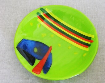 Contemporary Art Glass Bowl, Fused Slumped Shallow Dish, Serving and Entertaining, Vintage Functional Art Wedding Gift
