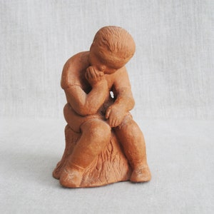 Folk Art Male Figure Portrait, Ceramic Sculpture, Young Boy Signed and Dated Gift