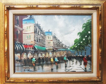 Paris City Landscape Painting, Original Framed French Street Scene, Vintage European Wall Art