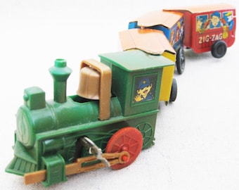 Mid-Century Windup Tin Toy Train, Litho Print Metal Locomotive, Vintage Nursery Décor Gift