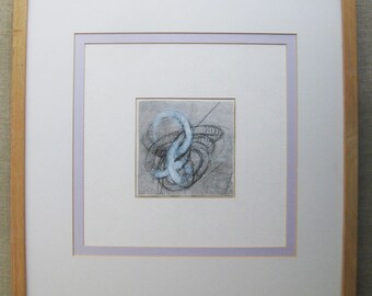 Contemporary Encaustic Abstract Drawing, Original Framed Modern Vintage Fine Art Décor
