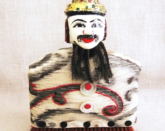 Folk Art Male Portrait Bust Assemblage Sculpture Pin Cushion Doll Asian Style Sewing Room Home Décor and Supplies