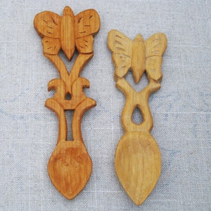 Folk Art Hand Carved Loving Spoon, Wooden Butterfly Design Wedding Gifts