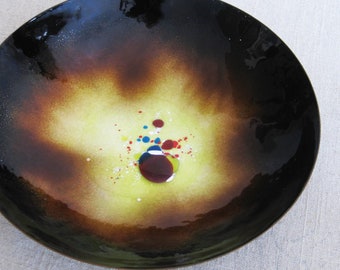 Mid-Century Copper Enamel Dish, Vintage Home Décor 9 inch Bowl, Housewarming Gift