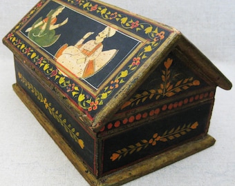 Hand Painted Wooden Desk Box, Ornate Indian Design, Storage, Office Organization Boho Interior Home Décor Gift