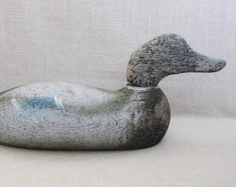 Duck Decoy Primitive Folk Art, Vintage Hand Carved Birds, Weathered Patina Rustic Cabin Home Décor