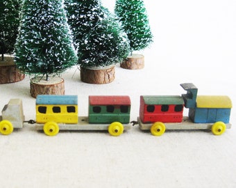 Vintage Miniature Wooden Train, German Christmas Village, Holiday and Nursery Home Décor