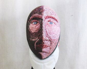 Female Bust Portrait Sculpture Fiber Art Hand Embroidery Vintage Fencing Mask Original Fine Art