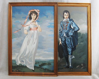 Vintage Pair Male and Female Portrait Paint by Number Paintings by Gainsborough Pinky and Boy In Blue