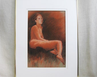 Vintage Female Portrait Drawing Nude Charcoal Pencil Original Framed Fine Art Wall Décor Housewarming Present