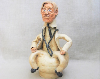 Vintage Male Portrait Ceramic Sculpture of Doctor Original Fine Art Pottery Signed and Dated