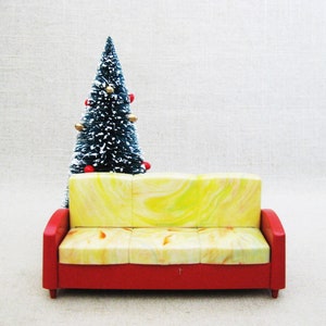 Mid-Century Dollhouse Sofa Bed, Ideal Miniature Sleeper, Foldout Couch Vintage Plastic Toys