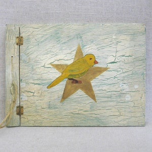 Folk Art Scrapbook, Wooden Photo Album Baby Book Vintage Rustic Cabin and Cottage Nursery Décor