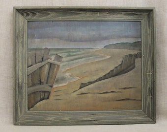 Seaside Landscape Painting, Original William Stanton Forbes, Framed Wall Art Signed, Dated 1944