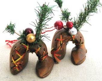 Folk Art Boot Tree Ornament, Christmas, Miniature Holiday Wood Shoe Sculpture, Primitive Rustic Décor