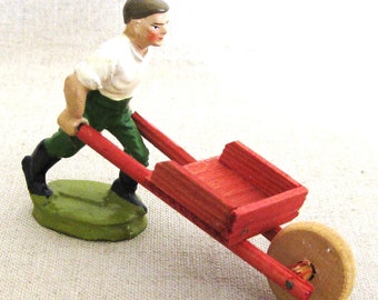 Miniature Male Figure Christmas Village, German Antique Papier-mâché, Train Figures Holiday Home Décor