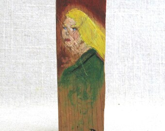 Miniature Female Portrait Painting, Vintage Folk Art Small Art Home Décor Hostess Gift