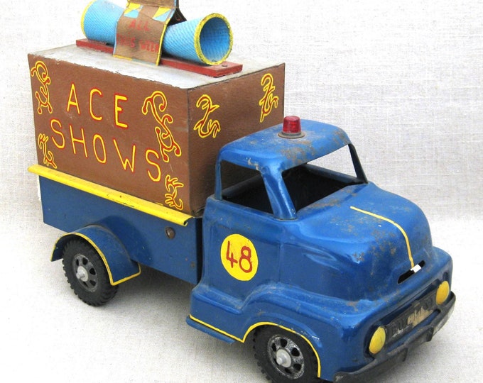 Featured listing image: Folk Art Toy Circus Truck, Mid-Century Vintage Up-cycled Transportation Vehicle Outsider Art Collector Gift