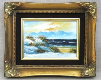 Colorful Original Beach Landscape Oil Painting, Framed Vintage Wall Art Coastal Home Décor Hostess Gift