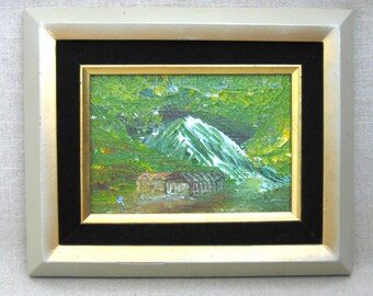 Vintage Mountain Landscape Painting, Original Framed Woodland Nature Scene, Mid-Century Wall Art