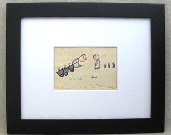 Humorous Male Portrait Drawing, Original Father Son Vintage Mid-Century Illustration, Signed G. Libman Engel