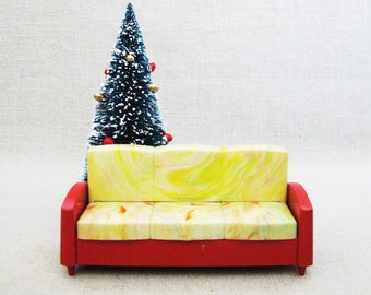 Mid-Century Dollhouse Sofa Bed, Ideal Miniature Sleeper, Foldout Couch Vintage Plastic Toys
