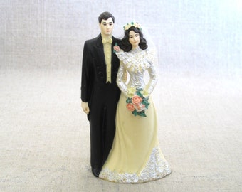 Vintage Wedding Cake Topper Miniature Bride and Groom Wilton 1991 Nostalgic Mid-Century Marriage Décor