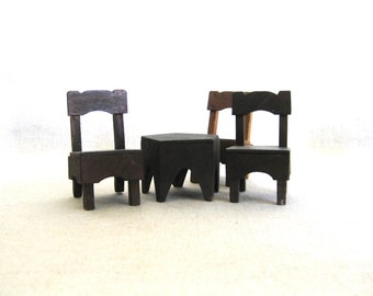 Miniature Folk Art Doll Chairs, Vintage Dollhouse Display, Mid-Century Kitchen and Nursery Home Décor Gift