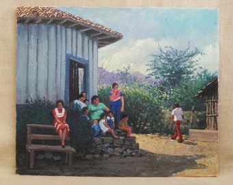 Vintage Portrait Family Scene Landscape Painting Eon Fran Original Fine Art Latin American