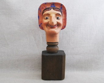 Folk Art Vintage Female Portrait Bust Sculpture Wood Carving Rustic Primitive Figures Décor