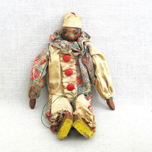 Vintage Wooden Doll, Clown Puppet, Circus Theme Nursery Kids Room Home Décor
