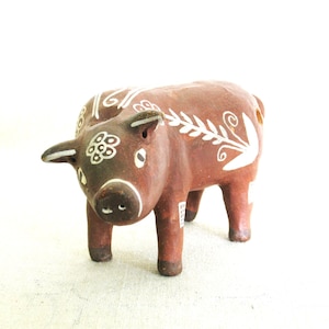 Folk Art Ocarina Ceramic Flute,  Pig Figural Latin American Tribal Vintage Musical Instrument R