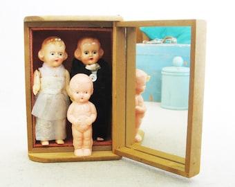 Antique Celluloid Dolls, Married Couple with Child, Females LGBTQ Wedding Gift