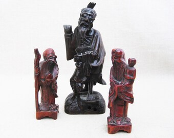 Vintage Carved Asian Male Portrait Sculpture Figure Wood Carvings Chinoiserie Décor