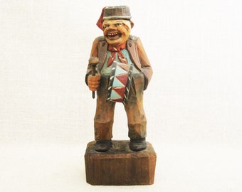 Vintage Male Portrait Folk Art Figure Carving Sculpture Rustic Cabin Décor European Figurines