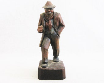 Folk Art Male Figure Portrait Sculpture, European Wood Carving, Vintage Rustic Cabin Home Décor