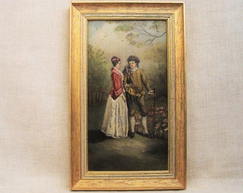 Romantic Couple Portrait Painting, Antique Oil Original, Framed Wall Art, Signed F. Bartels Wedding Gift