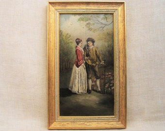 Vintage Male Female Portrait Painting Antique Oil Original Fine Art Romantic Period Signed F. Bartels