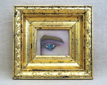 Original Lovers Eye Portrait Painting, Male Framed Wall Art Romantic Home Décor Left