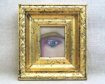 Original Lovers Eye Painting, Framed Male Portrait Gold Wall Art Romantic Home Décor Right